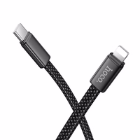 Plokščias kabelis USB C į Lightning Hoco PD 30W 1 m X125 juodas