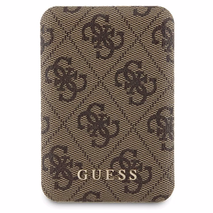 Guess 4G Metal Logo dėklas telefonui rinkinys iPhone 15 + 5000mAh Magnetinė išorinė baterija - ruda
