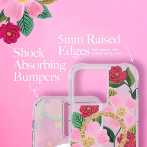 Rifle Paper Co. Rose Garden MagSafe dėklas su aukso folijos detalėmis, skirtas iPhone 14 / 13