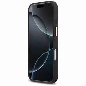 Guess 4G PU trikampio logotipo ir stovo kameros magnetinis dėklas telefonui iPhone 17 Pro - juodas