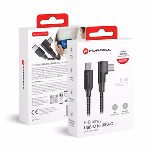 Laidas USB C į USB C Forcell F-Energy QC4.0 PD 5A 100W Cafule 90° 2 m CC-1Deg juodas