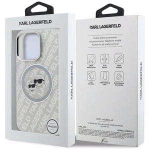 Karl Lagerfeld IML Glitter Karl & Choupette Heads Logo MagSafe dėklas iPhone 16 Pro Max - pilkas