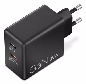LENOVO dvigubas USB-C 65W GaN įkroviklis, juodas