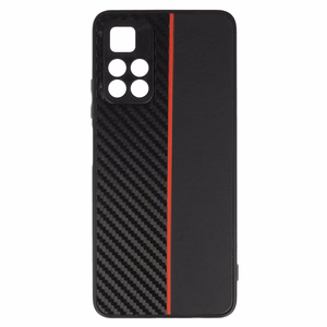 Tel Protect CARBON Dėklas telefonui Xiaomi Redmi Note 11 5G/Note 11S 5G/Poco M4 Pro 5G juodas su raudona juosta