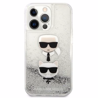 Karl Lagerfeld Skystas Glitter Karl&Choupette Galvos dėklas iPhone 13 Pro / iPhone 13 - sidabrinis