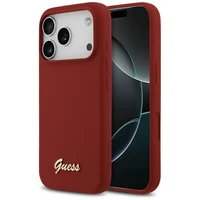 Guess Silikoninis Raštas Metalinis Logo Magnetinė dėklas telefonui iPhone 17 Pro - Raudona