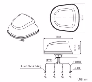 5G NR MIMOx4 antena, 698~960/1710~2690/2900~3800/4400~5000MHz, 4dBi, IP67