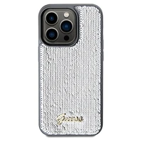 Guess Sequin Script Metal dėklas telefonui iPhone 14 Pro Max – sidabrinis