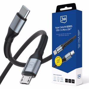 3mk Hyper Cable N-SERIES USB-C / MicroUSB laidas 3m QC 3.0 5V/2A 10W juodas