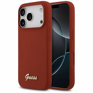 Guess Silikoninis Raštas Metalinis Logo Magnetinė dėklas telefonui iPhone 17 Pro - Raudona