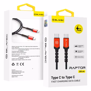 Blavec Cable Raptor плетёный кабель Type C на Type C PD 60W 3A 2m Apple CarPlay/Android Auto (CRA-CC3BR20) чёрный-красный