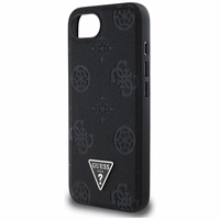 Guess Grained Hot Stamp Peony Triangle Logo Magnetinis dėklas telefonui iPhone 16e - juodas