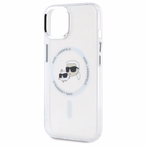 Karl Lagerfeld IML Metalinė Karl&Choupette galva MagSafe dėklas iPhone 15 - baltas