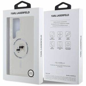 Dėklas telefonui Karl Lagerfeld Button Karl & Choupette Heads Išspausdintas logotipas MagSafe Samsung Galaxy S25 Ultra - baltas