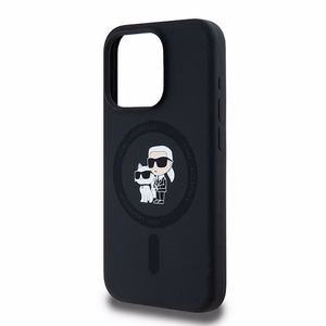 Karl Lagerfeld silikoninis Karl&Choupette magnetinis dėklas telefonui iPhone 15 Pro - juodas