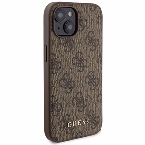 Guess 4G Metal Logo dėklas telefonui rinkinys iPhone 15 + 5000mAh Magnetinė išorinė baterija - ruda