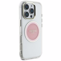 Guess IML Metal Colored Circle Classic Logo Magnetinis dėklas telefonui iPhone 16 Pro Max - rožinis