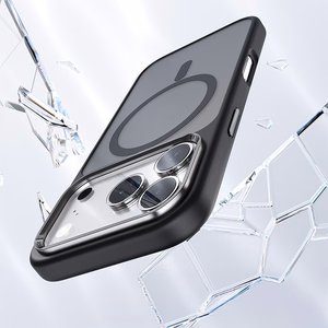 Rock Guard Touch Matte Serijos Magnetinė Dėklas ant Iphone 17 Pro Max - juodas (metalinis objektyvo rėmas)