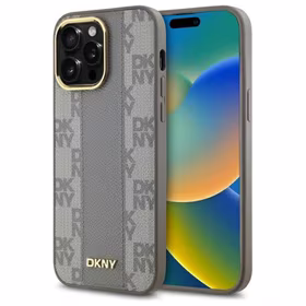 DKNY Odinis languotas mono raštas Magnetinis dėklas telefonui iPhone 14 Pro Max - smėlio spalvos