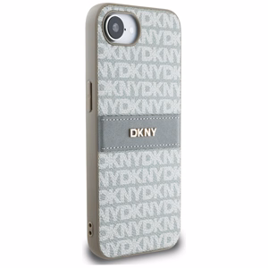 DKNY kartojamo tekstūros rašto su toninėmis juostelėmis iPhone 16e dėklas - smėlio spalvos