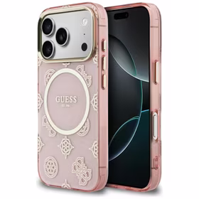 Guess IML Peony Dot MagSafe dėklas for iPhone 17 Pro - rožinis