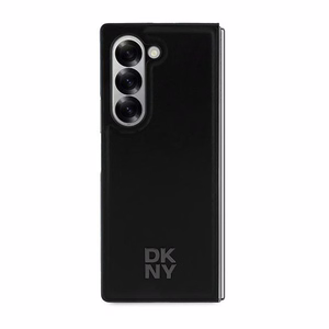 DKNY Magnetinis paprastas odinis metalinis dėklas su logotipu Samsung Galaxy Z Fold 6 - juodas