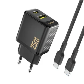 Dudao A26TCEU PD QC 25W GaN USB-A USB-C Wall Įkroviklis with USB-C Laidas - Juodas