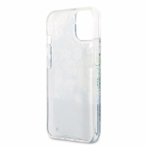 Guess GUHCP13MLFLSN iPhone 13 6.1" žalias/žalias kietasis dėklas su gėlių skysčio blizgučiais