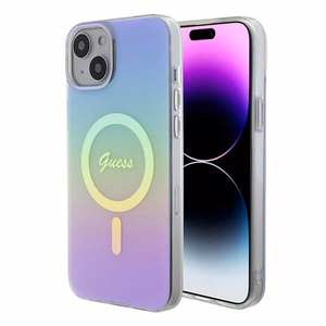 Guess IML Iridescent MagSafe dėklas iPhone 15 Plus - violetinis