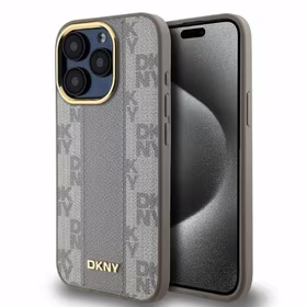DKNY Odinis languotas mono raštas Magnetinis dėklas telefonui iPhone 15 Pro - smėlio spalvos