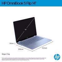 HP OmniBook 5 Flip 14-fp0004nw Intel Core 5 120U hibridinis (2-in-1) nešiojamasis kompiuteris 35,6 cm (14") 2K jutiklinis ekranas 16 GB LPDDR5-SDRAM 512 GB SSD Wi-Fi 6 (802.11ax) Windows 11 Home Mėlynas