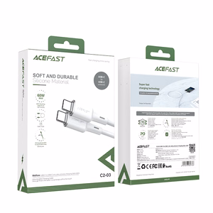 Acefast C2-03-CC USB-C - USB-C PD QC kabelis 60W 3A 480Mb/s 1.2m - baltas