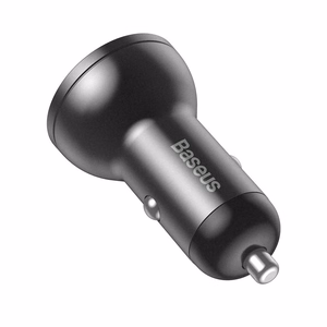 Baseus automobilinis įkroviklis su ekranu, 2x USB, 4,8 A, 24 W (pilkas)
