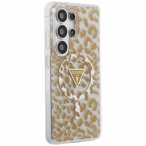 Guess dėklas IML Leopard Print Triangle MagSafe for Samsung Galaxy S26 Ultra rudas