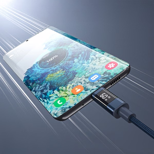 Choetech XCC-1068 PD 60W USB-C - USB-C laidas su ekranėliu 1.2 m - mėlynas