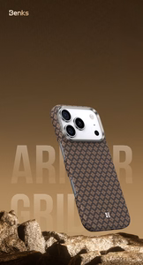 "Benks" magnetinis šarvas Air Armor Grid Kevlar korpusas su metaliniu rėmeliu 600D (0070), skirtas Iphone 17 Pro Max blue