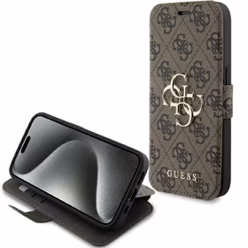 Guess 4G Metal Logo dėklas iPhone 15 Pro - rudas