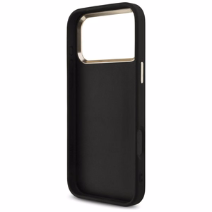 Guess PU Leather 4G Metal Logo Gold Frame dėklas Apple iPhone 18 Pro Max, juodas