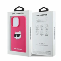 Karl Lagerfeld silikoninis dėklas telefonui Choupette Head Print Magnetinis iPhone 16 Pro Max - fuksija