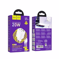 Įkroviklis telefonui Hoco 2 x USB C + 2 x USB A QC3.0 PD 3A 20W + kabelis USB C į Lightning N55 balta