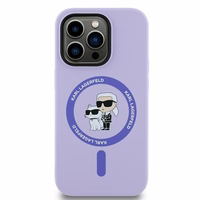 Karl Lagerfeld HC Magnetinis silikoninis Karl&Choupette galvų žiedas dėklas iPhone 14 Pro - Violetinis