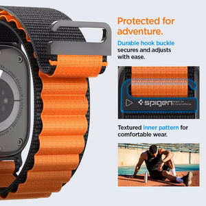SPIGEN WBF1 dirželis APPLE WATCH 6 / 7 / 8 / 9 / 10 / SE / ULTRA 1 / 2 (44 / 45 / 46 / 49 MM) juodas/oranžinis