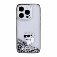 Karl Lagerfeld Liquid Glitter Choupette dėklas telefonui iPhone 15 Pro Max - skaidrus