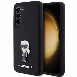 Karl Lagerfeld silikoninis Ikonik metalinis smeigtukas dėklas telefonui Samsung Galaxy S23 - juodas