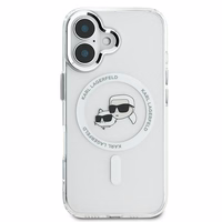 Karl Lagerfeld IML Metal Karl&Choupette Head magnetinis dėklas telefonui iPhone 16 - baltas