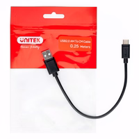 UNITEK USB KABELIS USB-A - USB-C 25CM, Y-C480BK
