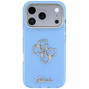 Guess IML 4G Script Metal dėklas, skirtas iPhone 18 Pro Max / 17 Pro Max – šviesiai mėlynas