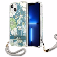 Guess GUHCP13SHFLSN iPhone 13 mini 5.4" žalias kietasis dėklas su gėlių dirželiu