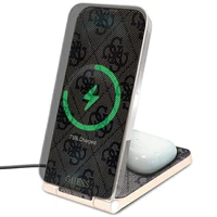 "Guess 4G Pattern MagSafe" sulankstomas 2in1 15W indukcinis įkroviklis - rudas