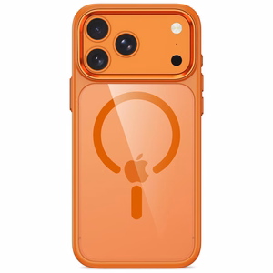 Tech-Protect Magmat MagSafe CC dėklas, skirtas iPhone 17 Pro / 18 Pro – oranžinis ir skaidrus